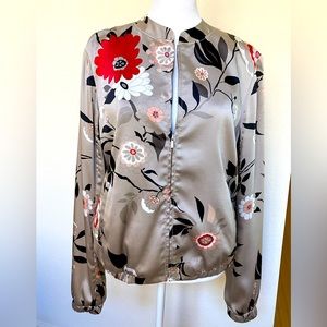 Satin floral Bomber Jacket, Silver LOFT size S Perfect Condition